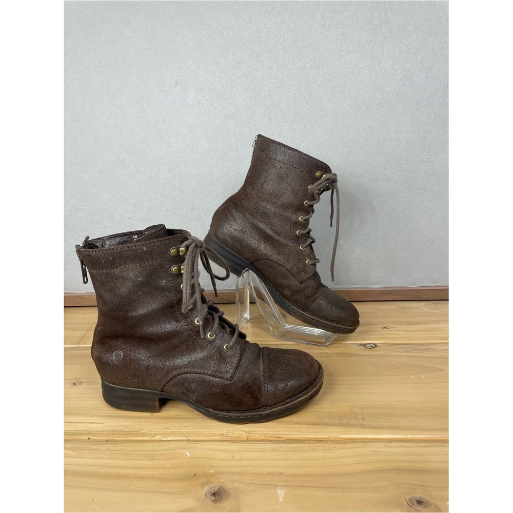 Born Dark Brown Suede/Leather Lace-Up Combat Boots Womens 6M - Picture 5 of 13